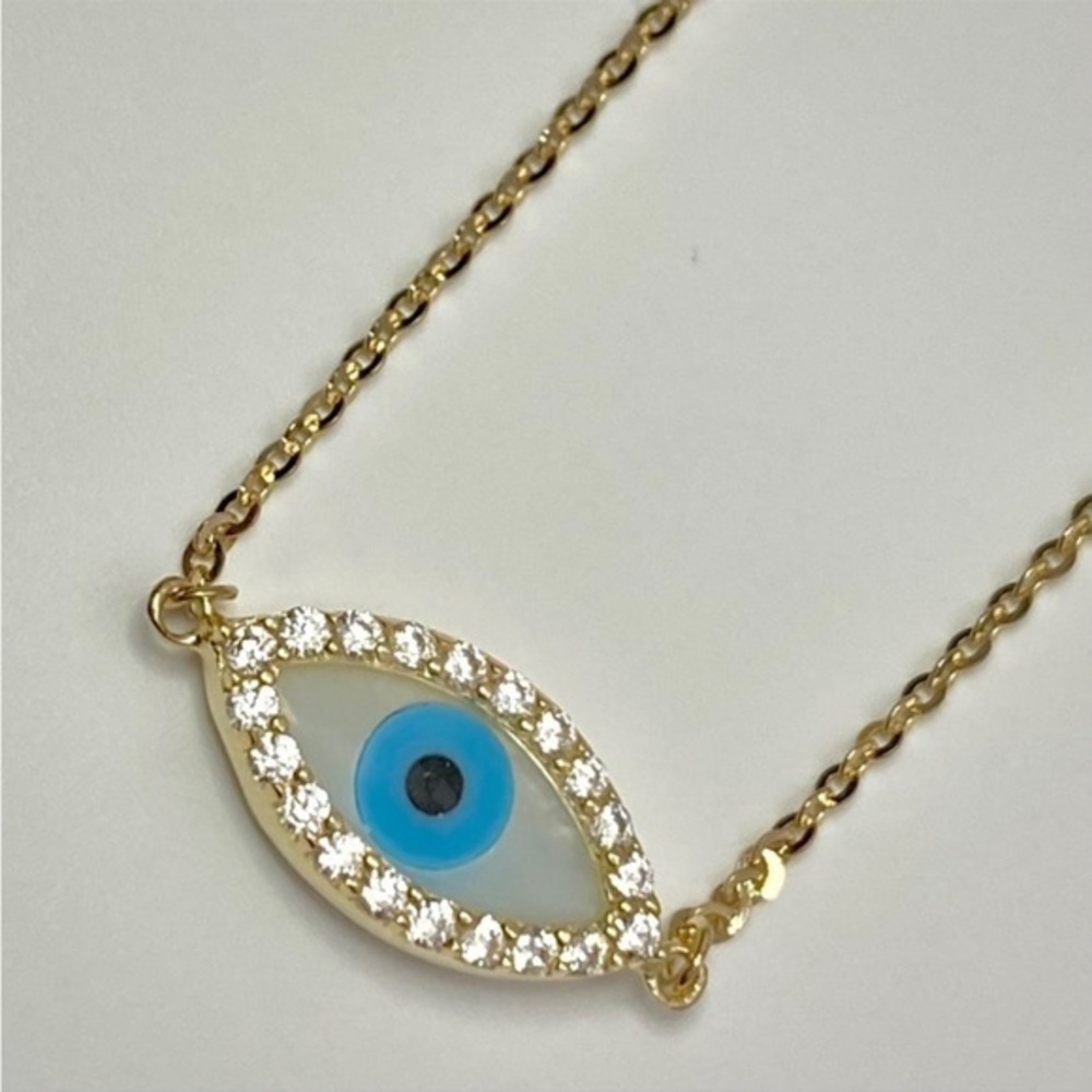 14K Yellow Gold  Evil Eye Chain Bracelet - 7+1" in
